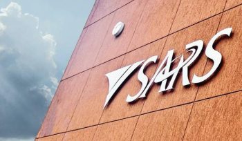 SARS Logo on brown building with clouds