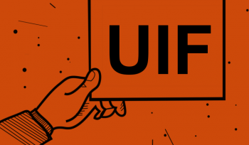 Cartoon arm holding a card written UIF with red background